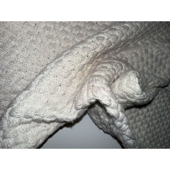 LL Bean Open Front Basketweave Knit Cardigan Womens Ivory Cream Cotton Cozy Med - Picture 16 of 16